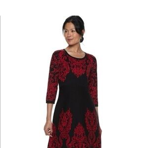 Dana Buchman Black and Red Long Sleeve Dress
